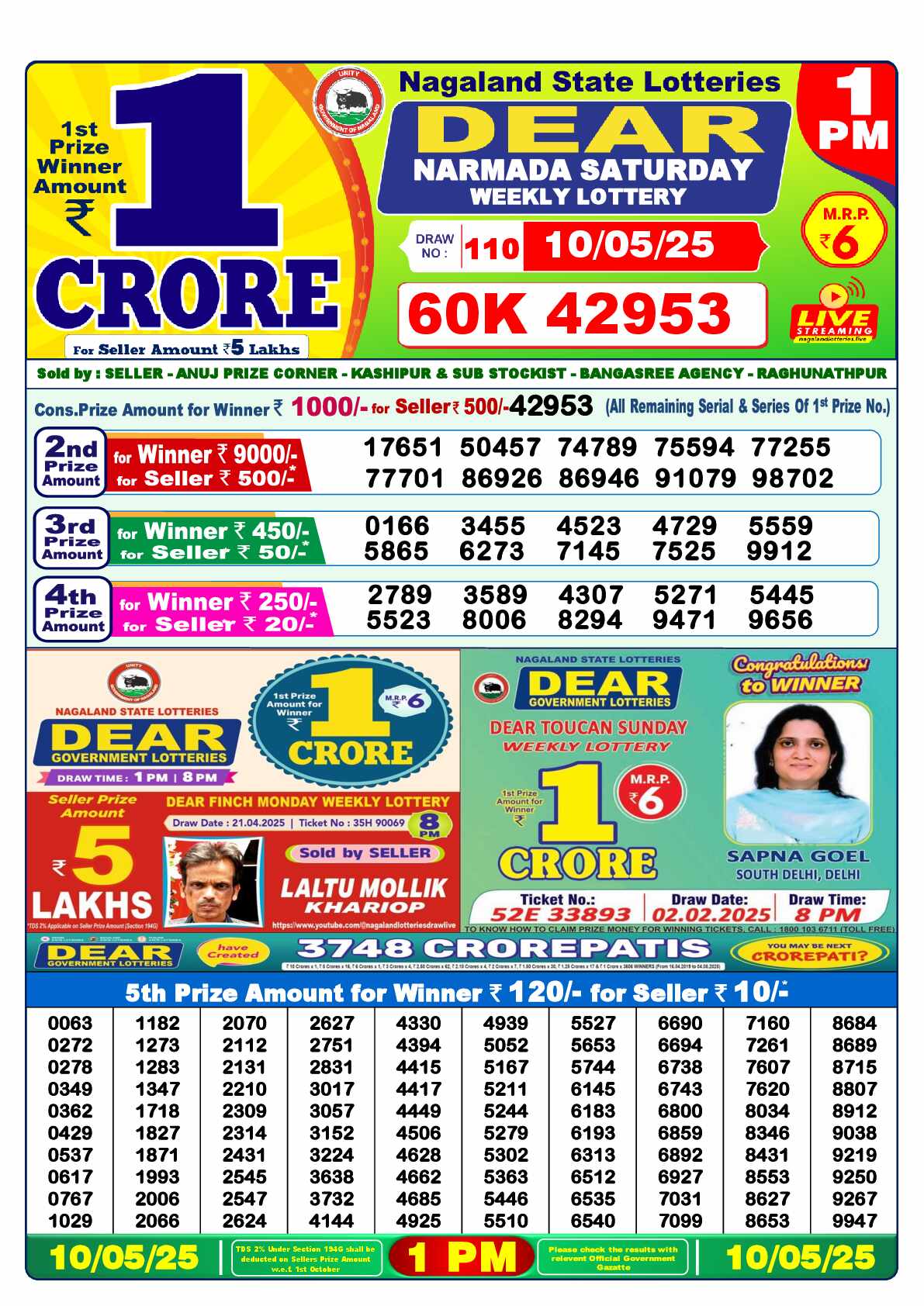 Nagaland Lottery Result Today 1:00 PM 10/05/25