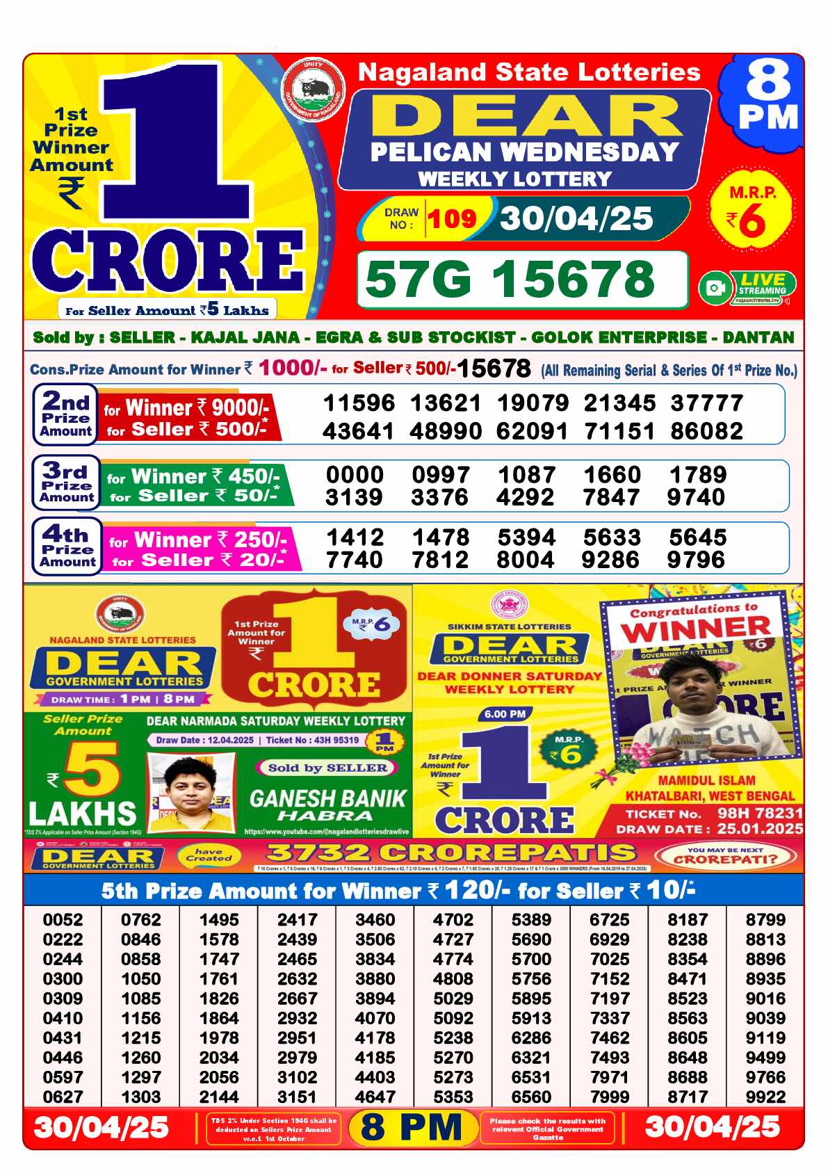 Nagaland Lottery Result Yesterday 8pm 30 April 2025