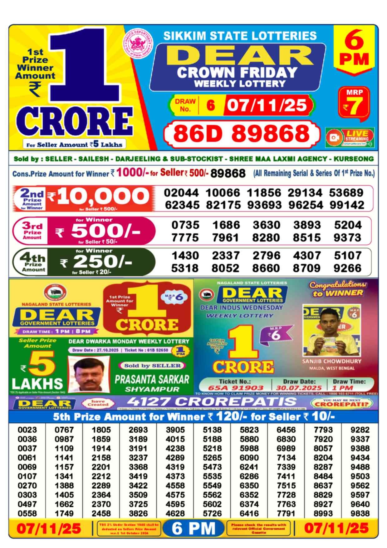 Nagaland Lottery Result Today 6:00 PM 07/11/25