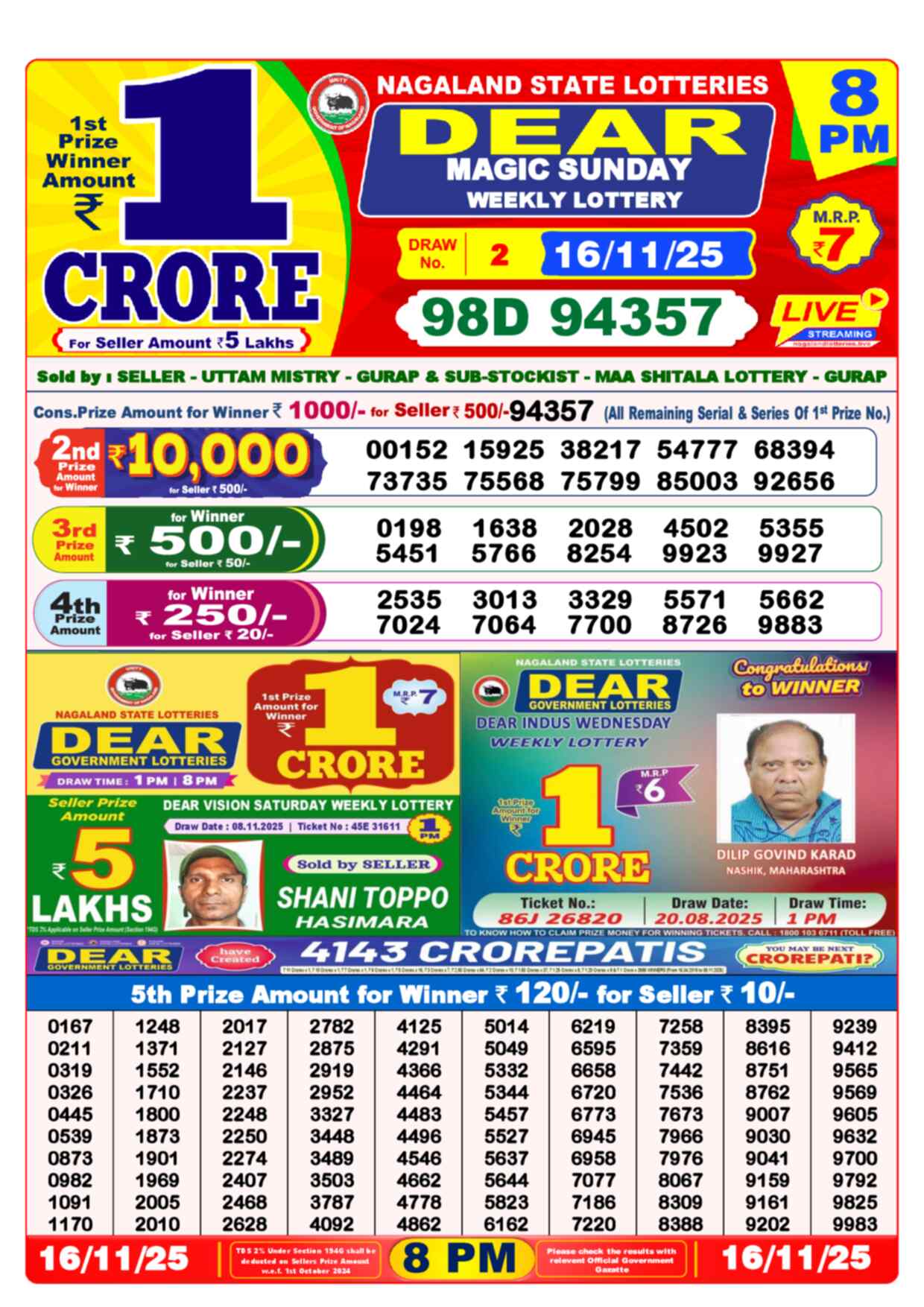 Nagaland Lottery Result Yesterday 8pm 16 November 2025