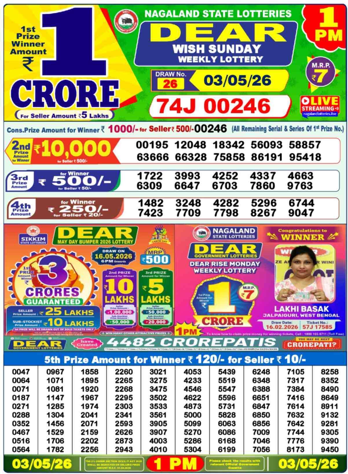 Nagaland Lottery Result Today 1:00 PM 03/05/26