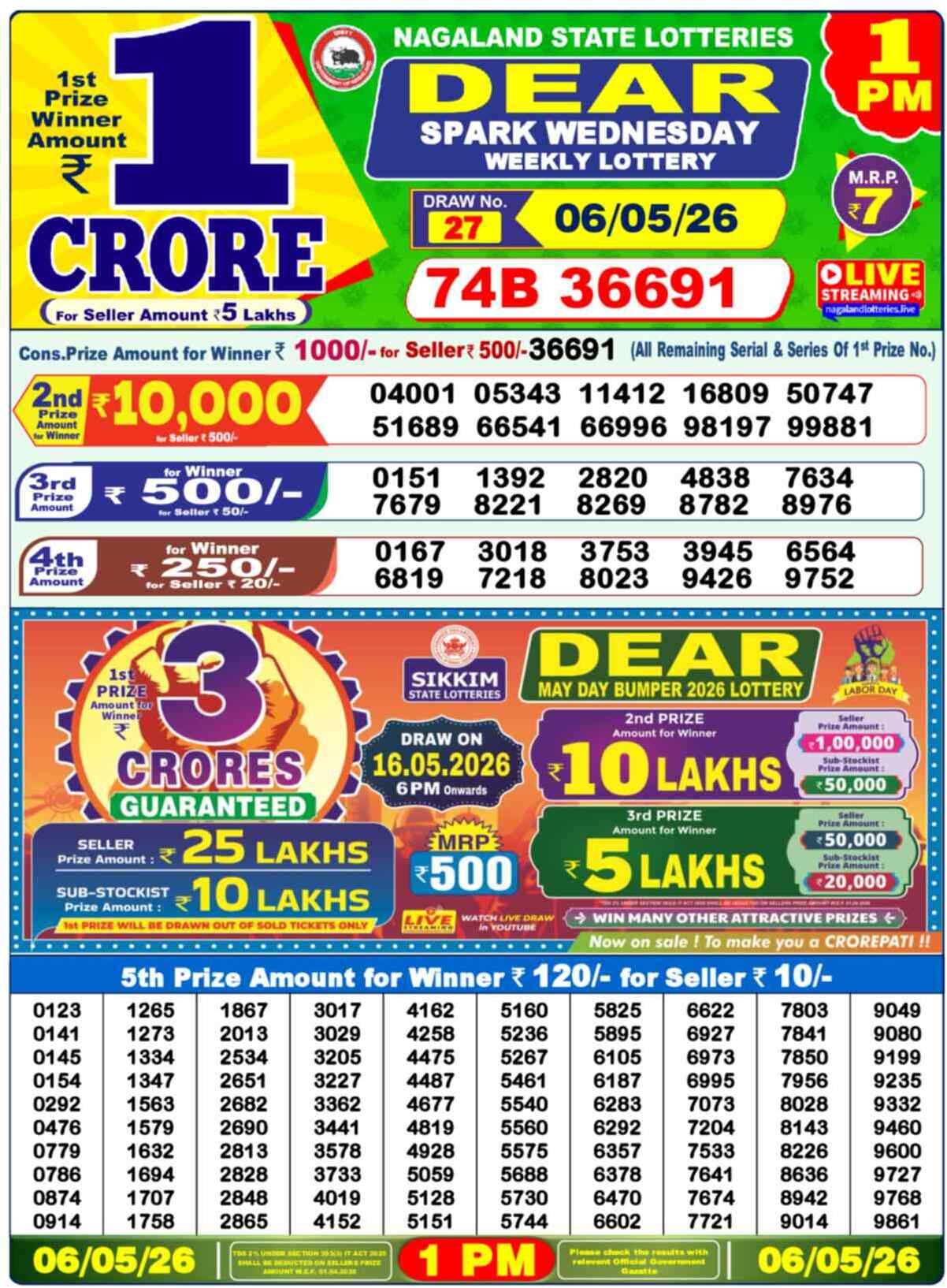 Nagaland Lottery Result Today 1:00 PM 06/05/26