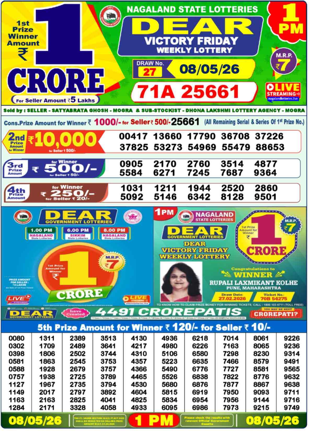 Nagaland Lottery Result Today 1:00 PM 08/05/26