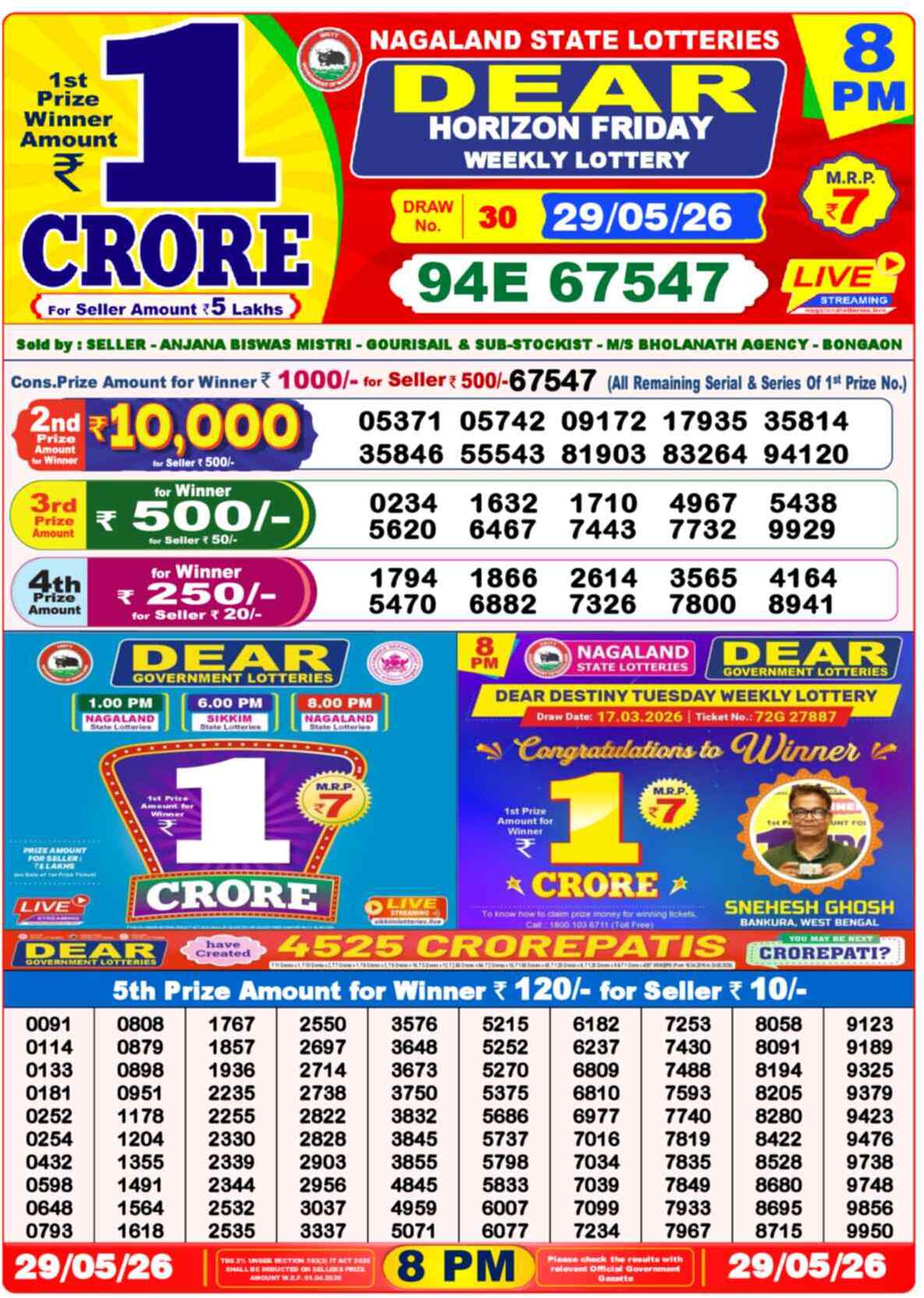 Nagaland Lottery Result Today 8:00 PM 29/05/26