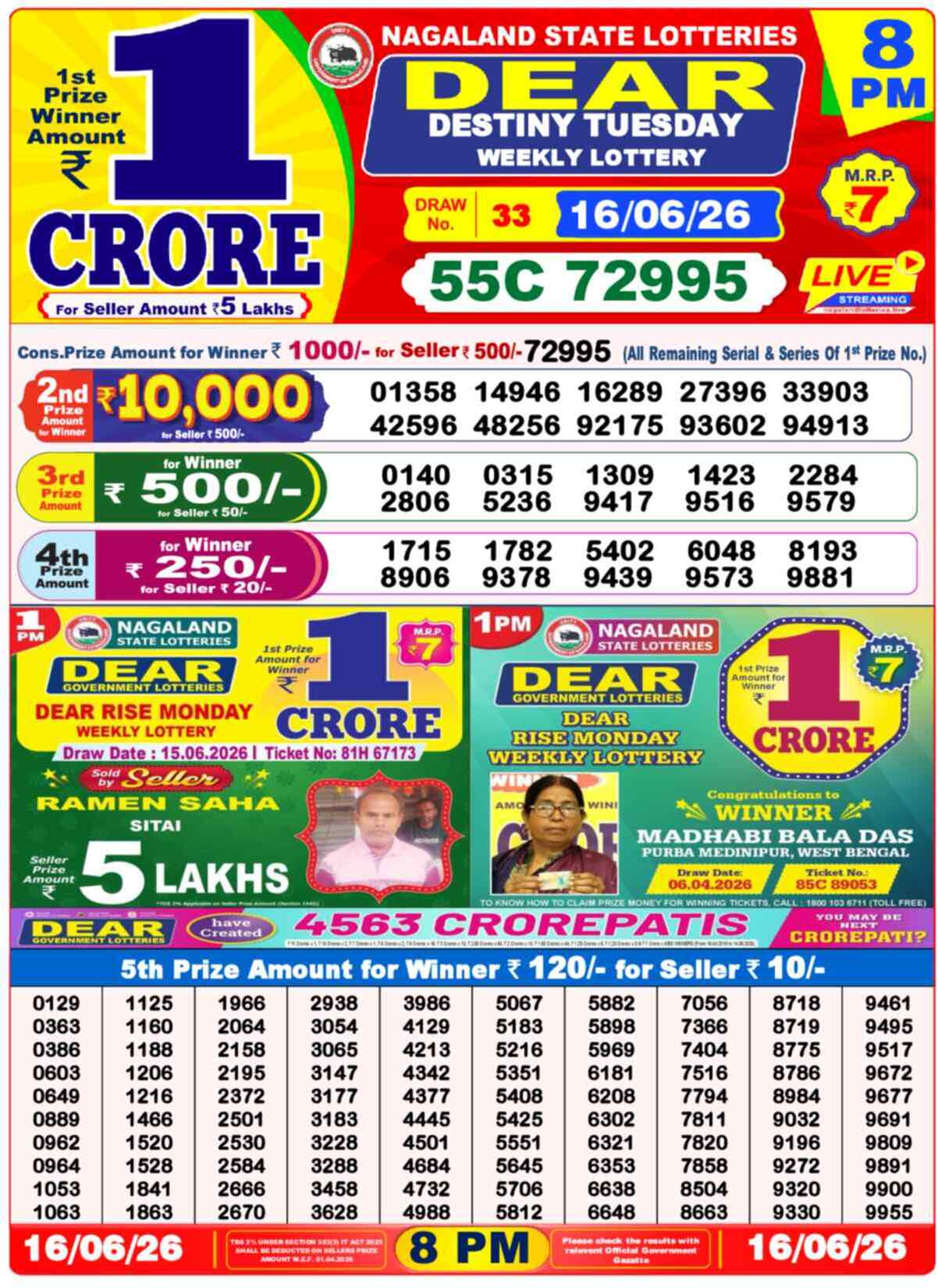 Nagaland Lottery Result Today 8:00 PM 16/06/26