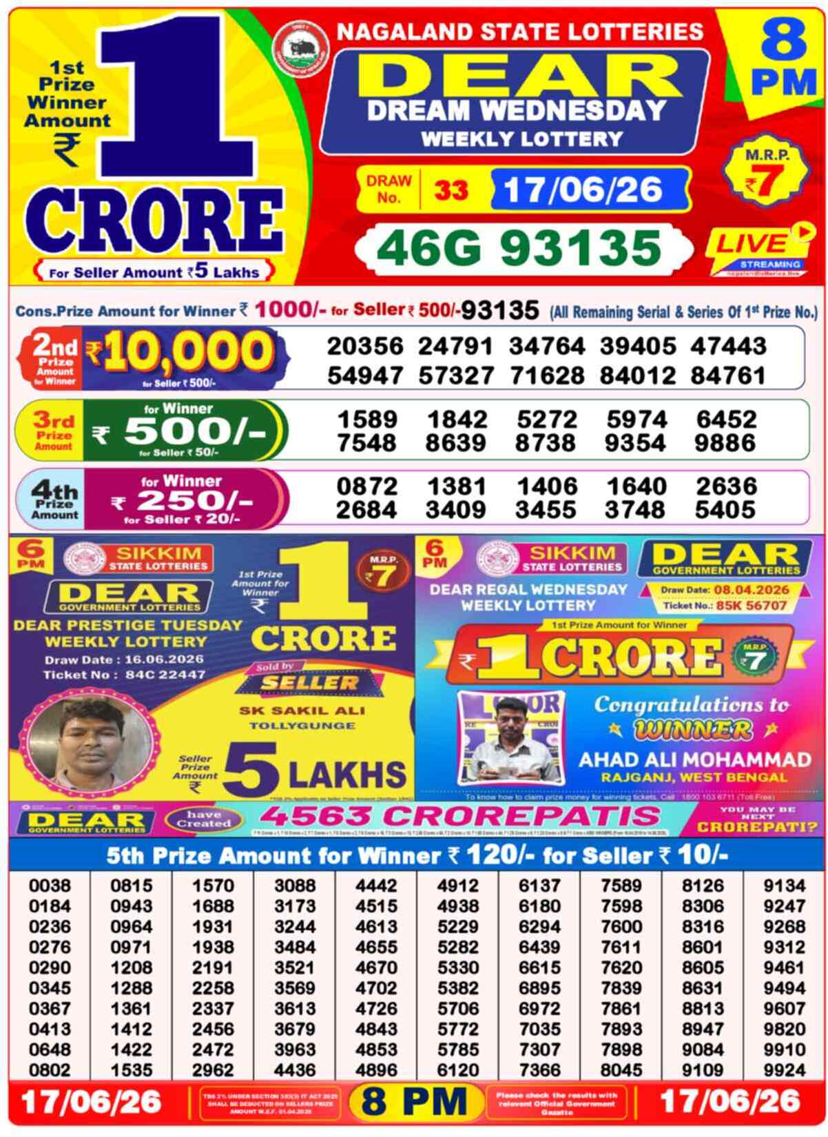 Nagaland Lottery Result Today 8:00 PM 17/06/26