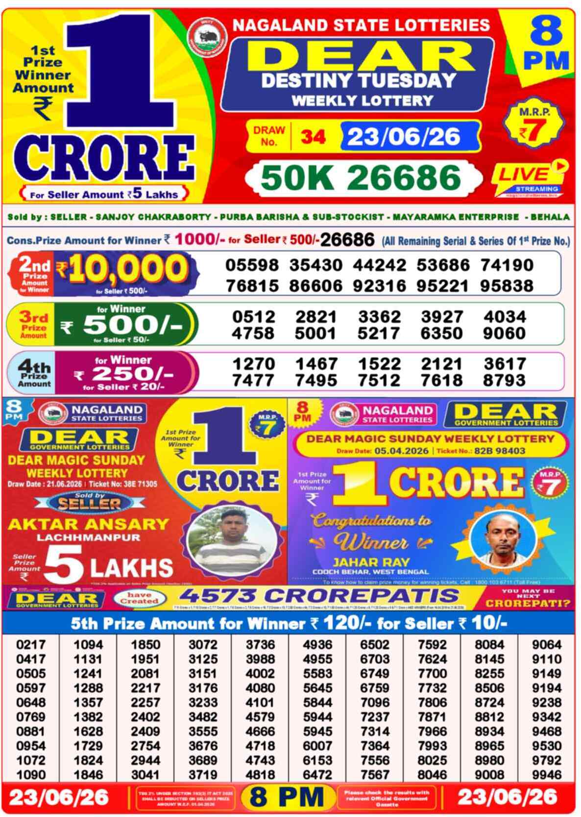 Nagaland Lottery Result Today 8:00 PM 23/06/26