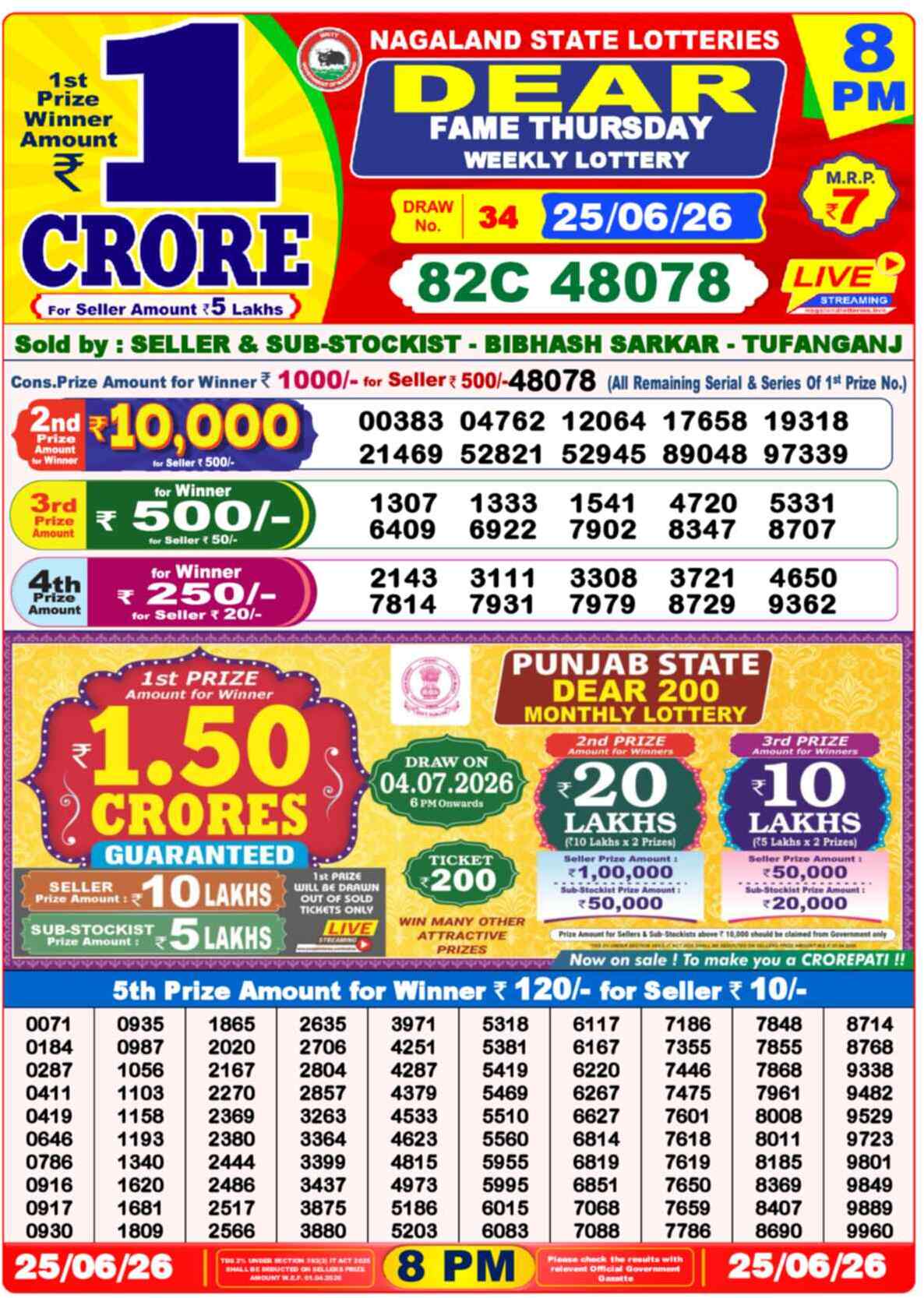 Nagaland Lottery Result Today 8:00 PM 25/06/26