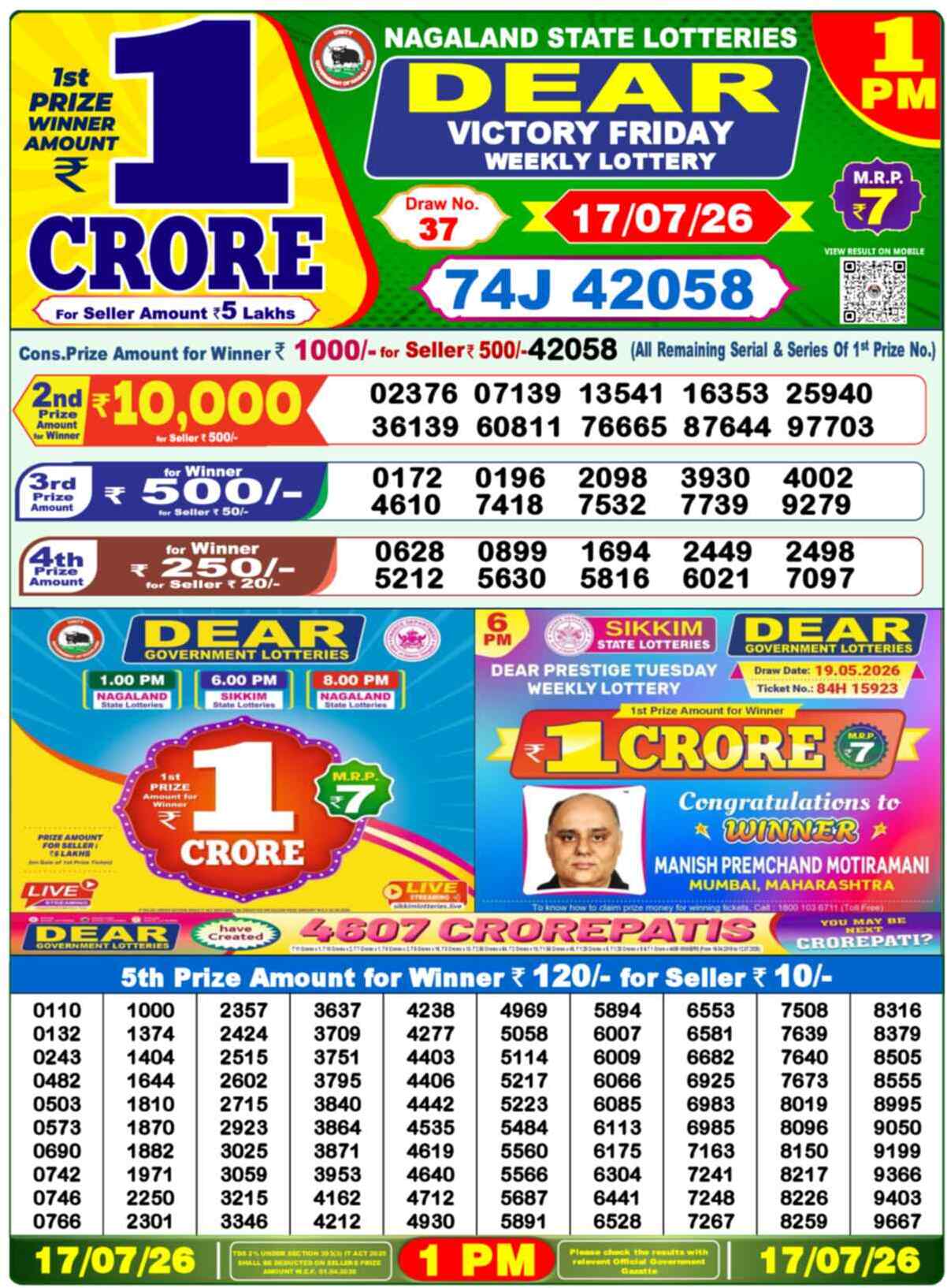 Nagaland Lottery Result Yesterday 1pm 17 July 2026