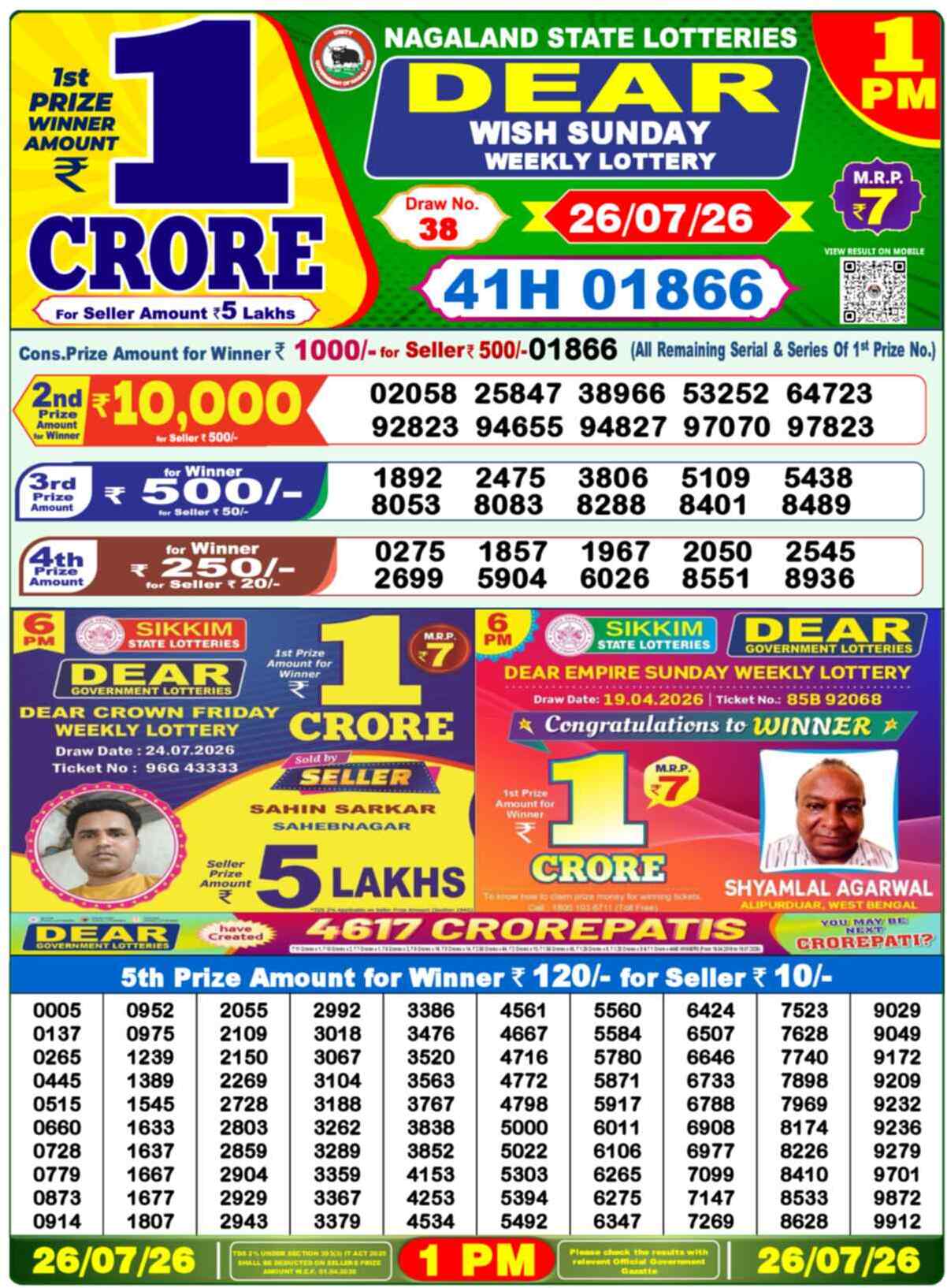 Nagaland Lottery Result Today 1:00 PM 26/07/26