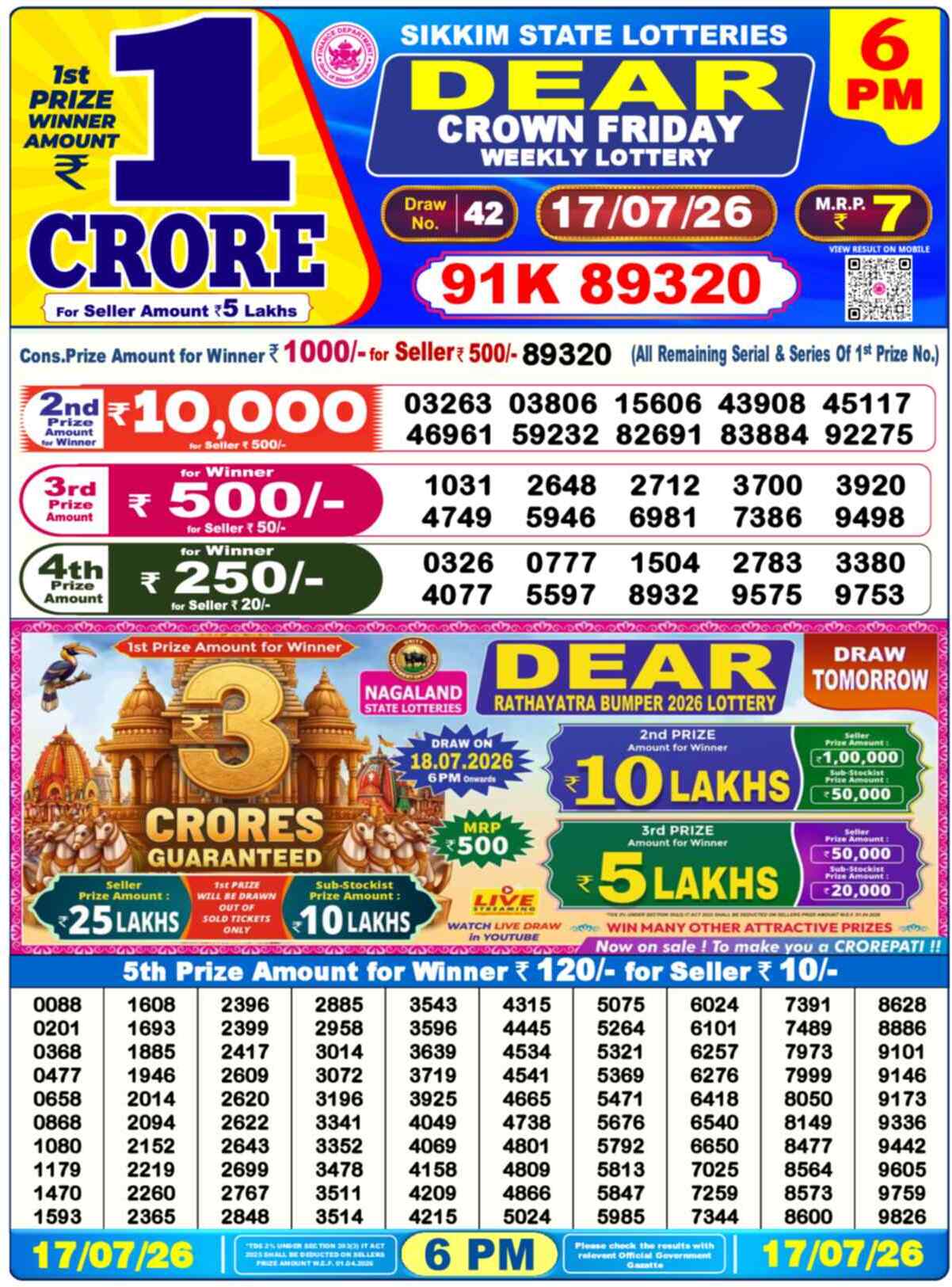 Nagaland Lottery Result Yesterday 6pm 17 July 2026