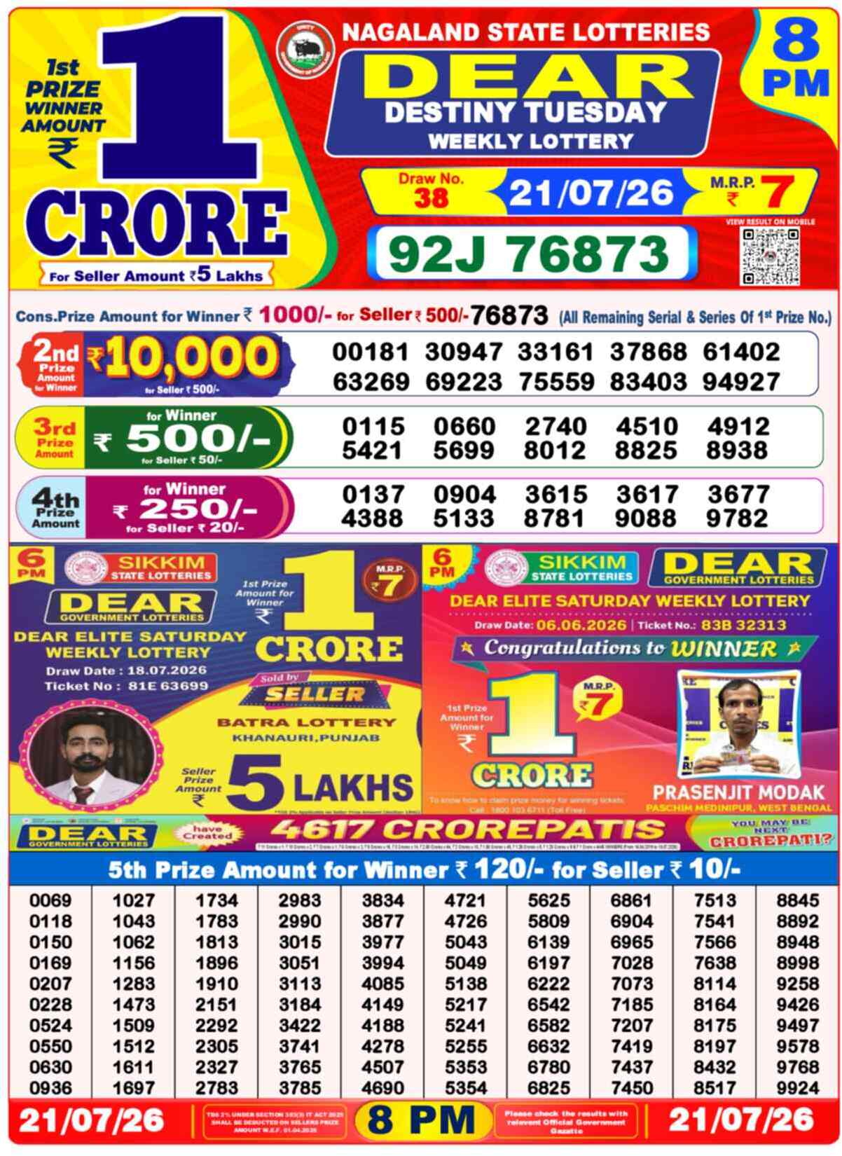 Nagaland Lottery Result Today 8pm 21 July 2026