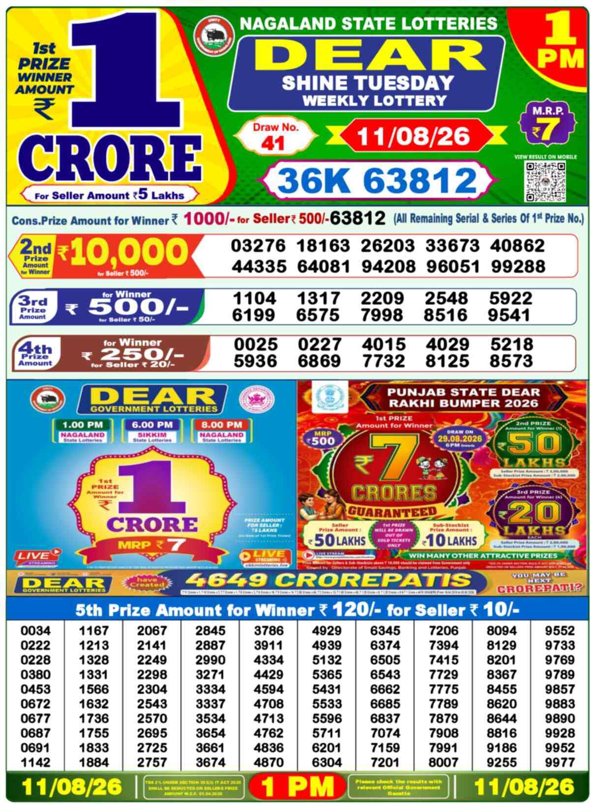 Nagaland Lottery Result Today 1:00 PM 11/08/26