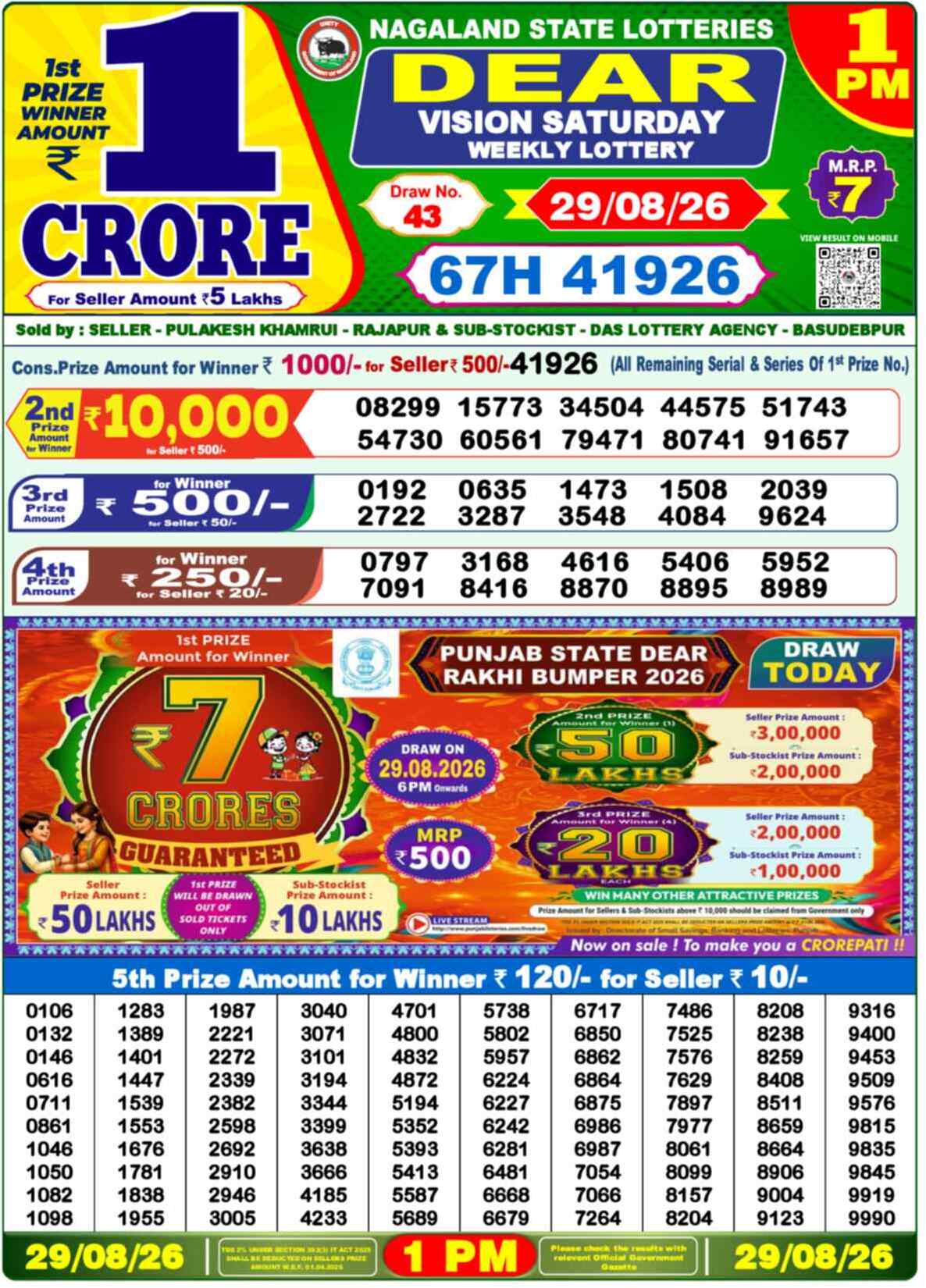 Nagaland Lottery Result Yesterday 1:00 PM 29/08/26