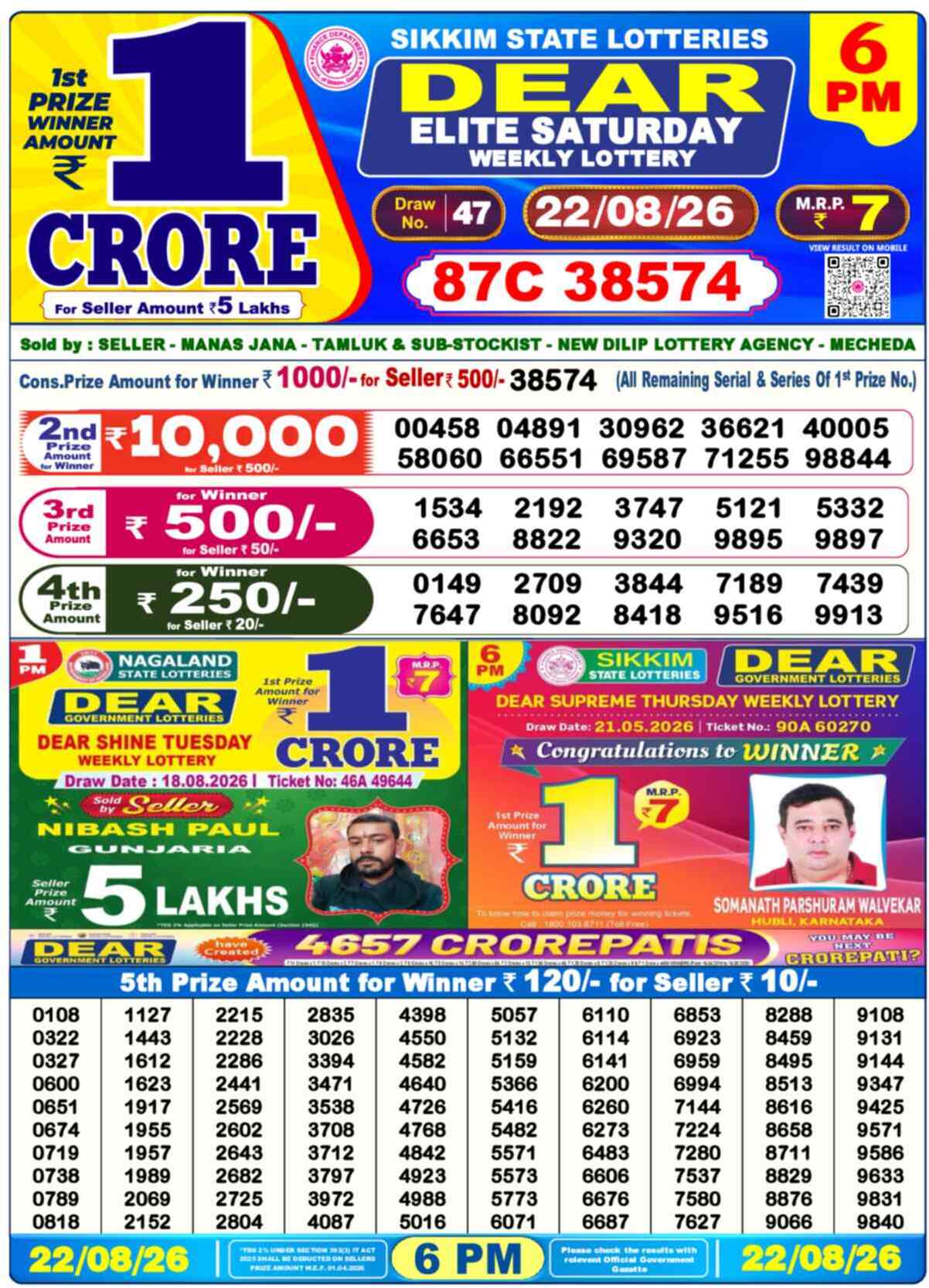 Nagaland Lottery Result Yesterday 6:00 PM 22/08/26