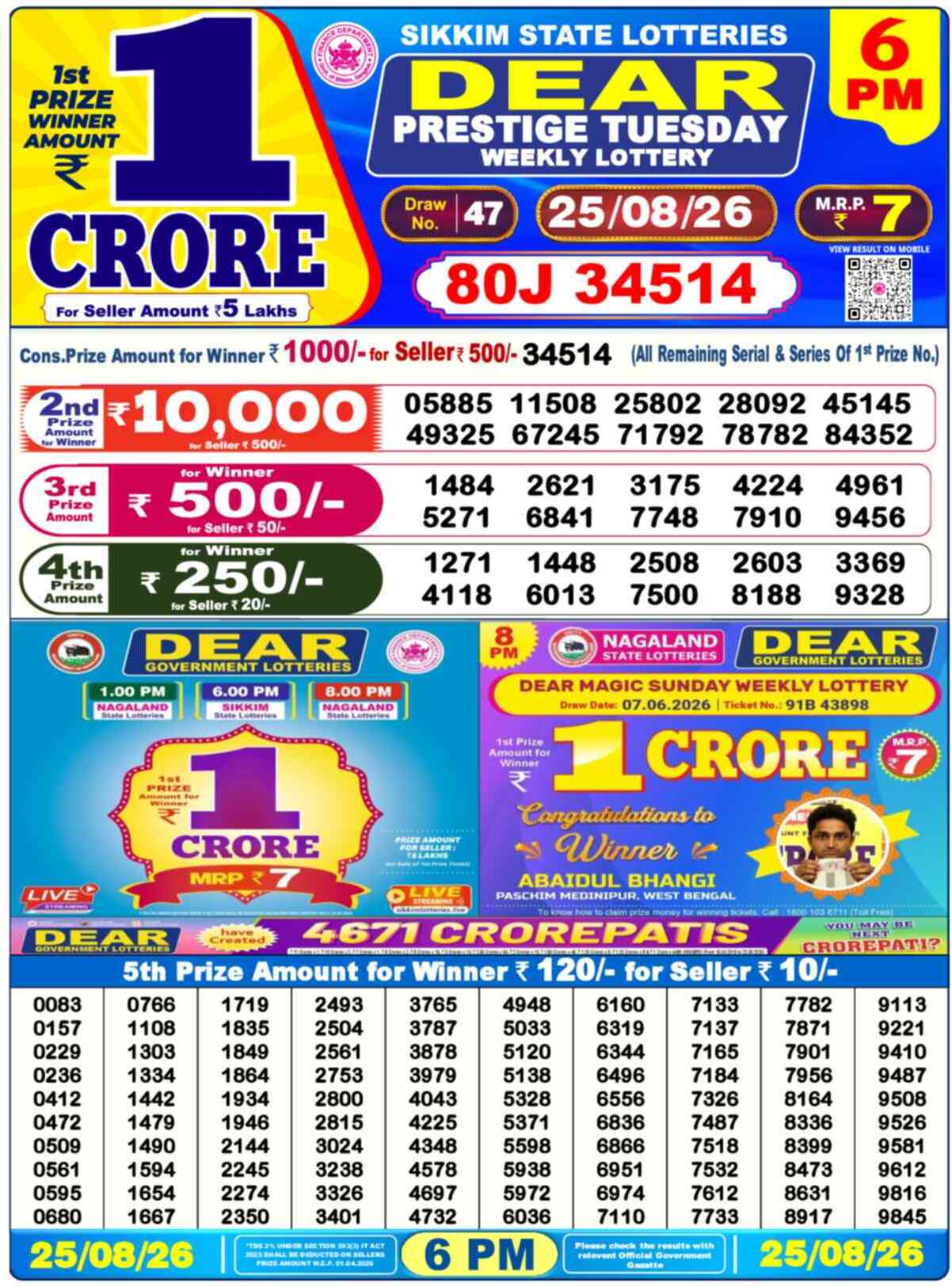 Nagaland Lottery Result Yesterday 6:00 PM 25/08/26