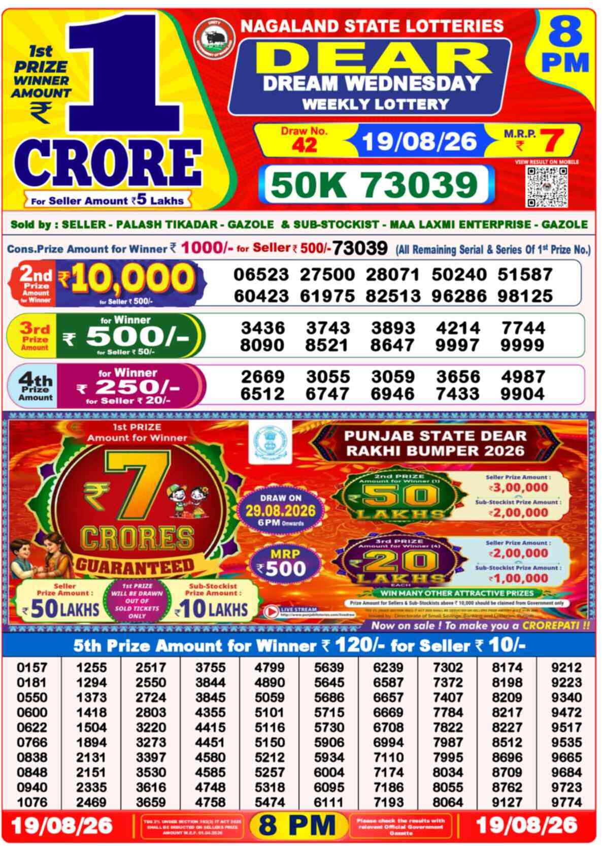 Nagaland Lottery Result Yesterday 8:00 PM 19/08/26