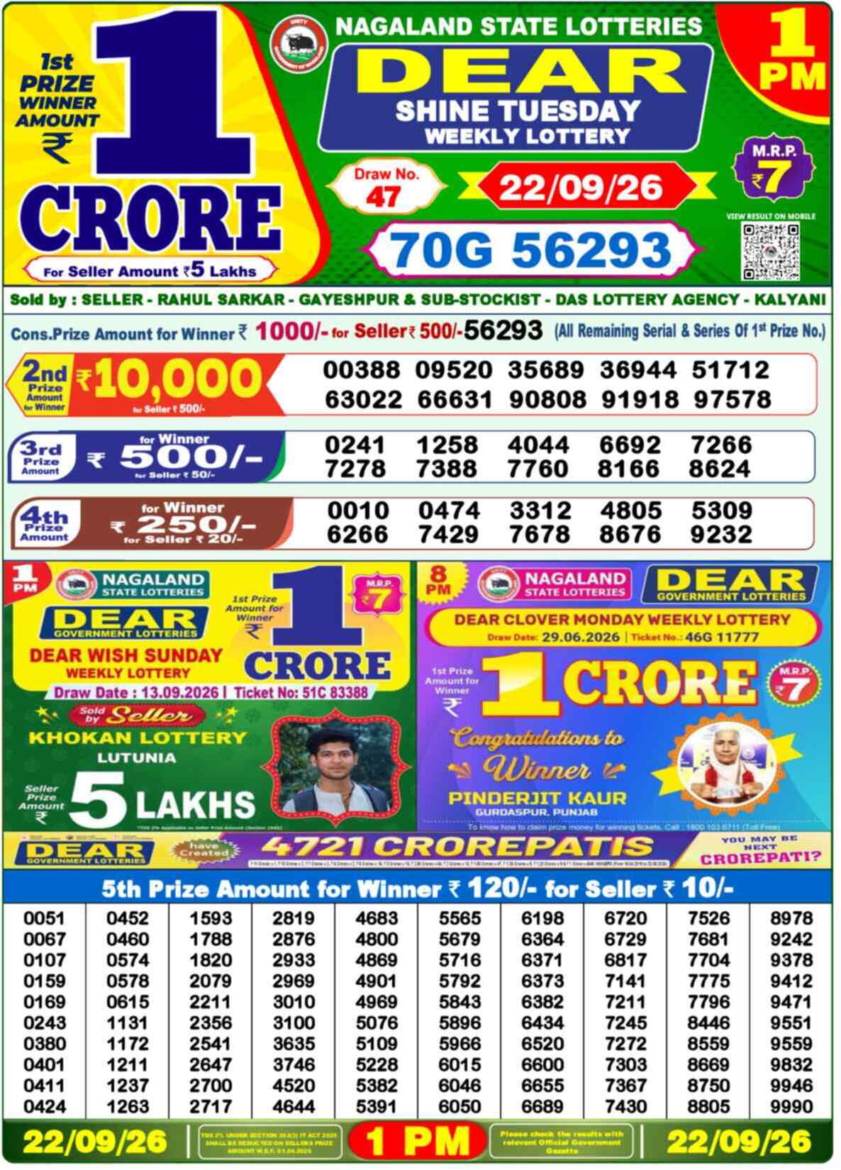 Nagaland Lottery Result Yesterday 1:00 PM 22/09/26