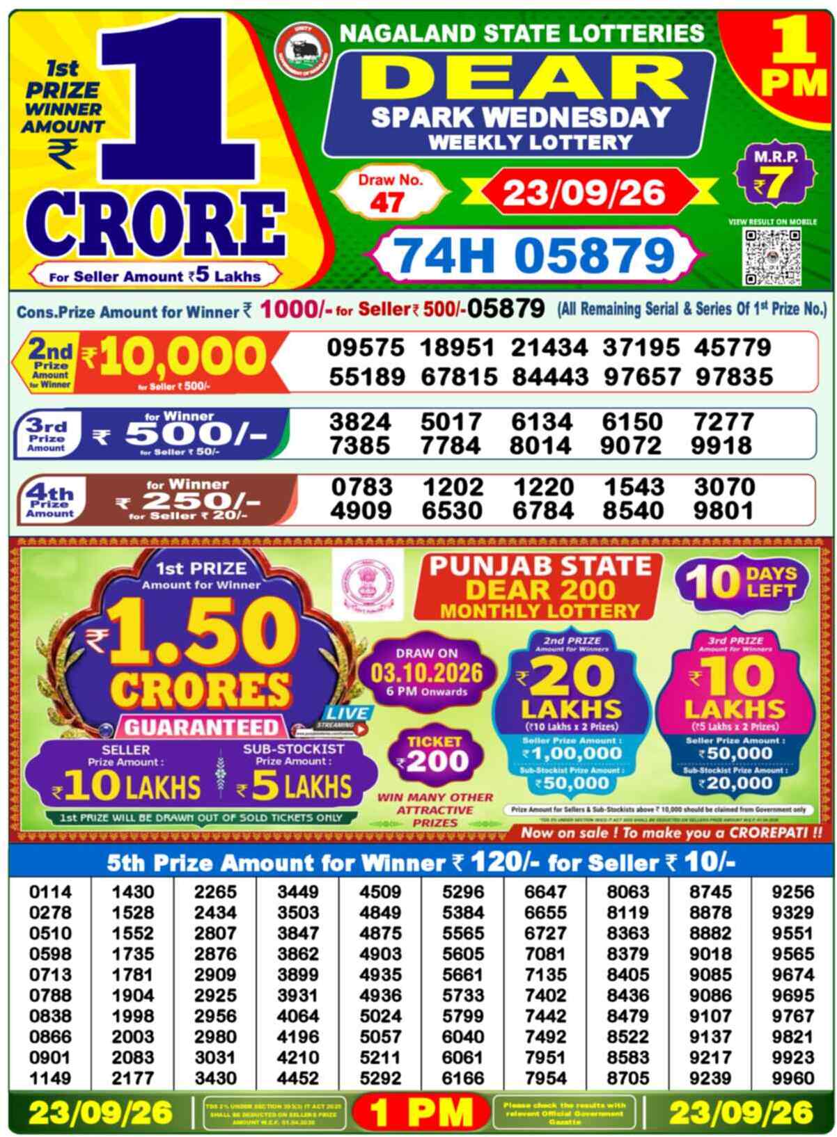 Nagaland Lottery Result Yesterday 1:00 PM 23/09/26