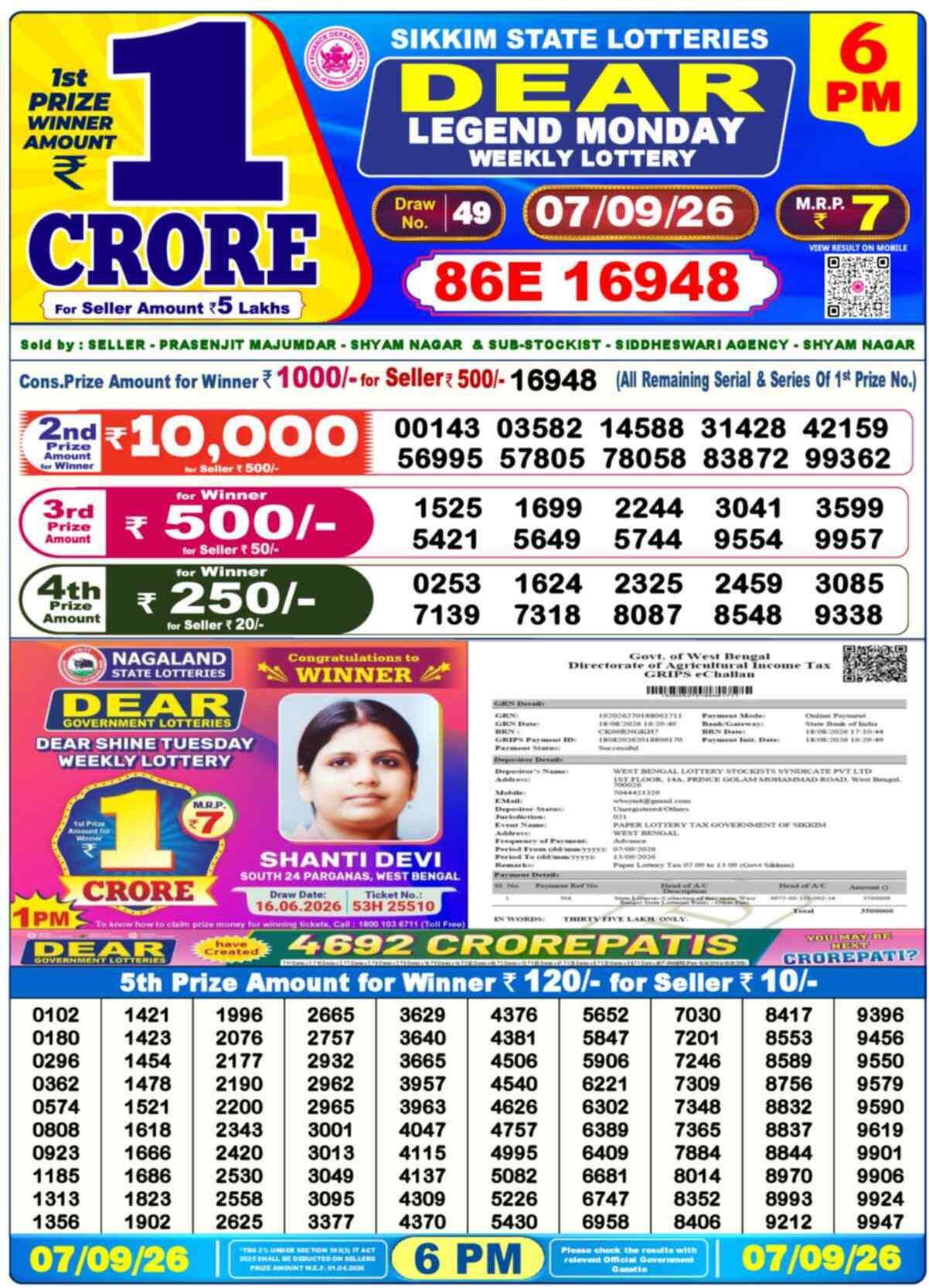 Nagaland Lottery Result Yesterday 6:00 PM 07/09/26