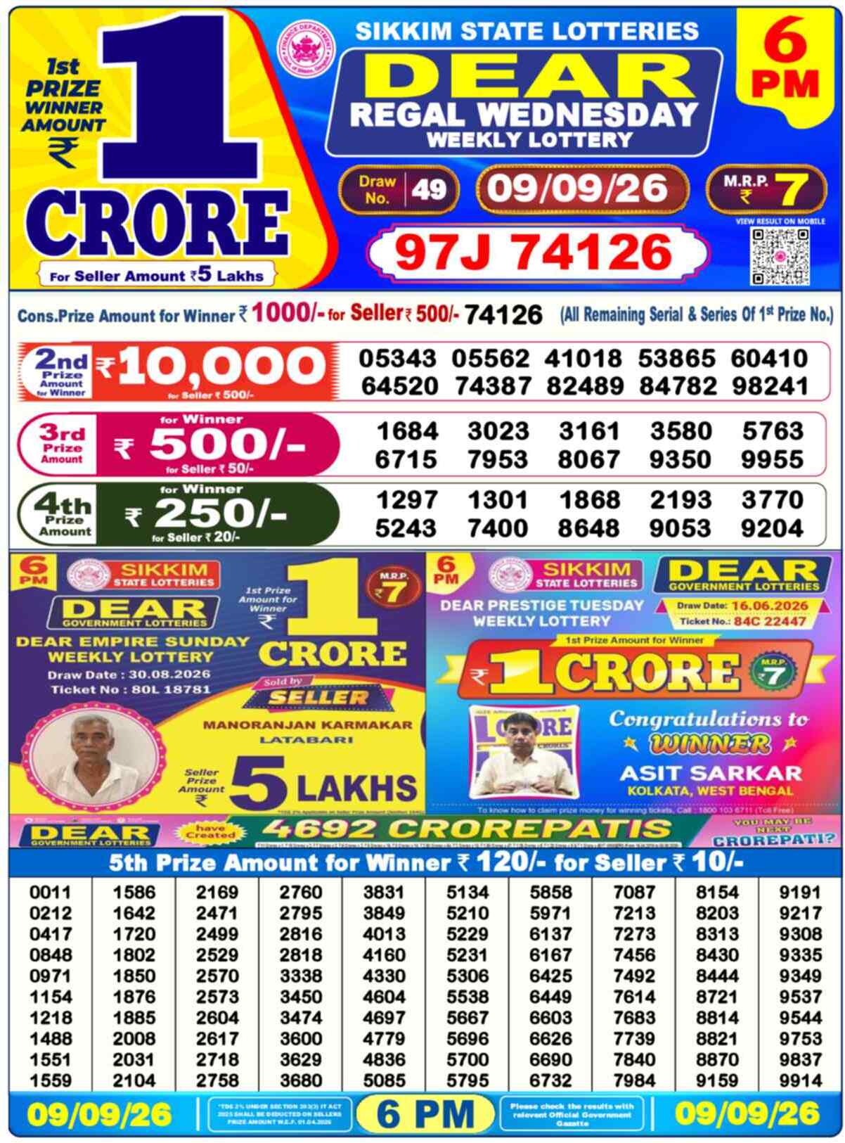Nagaland Lottery Result Yesterday 6:00 PM 09/09/26