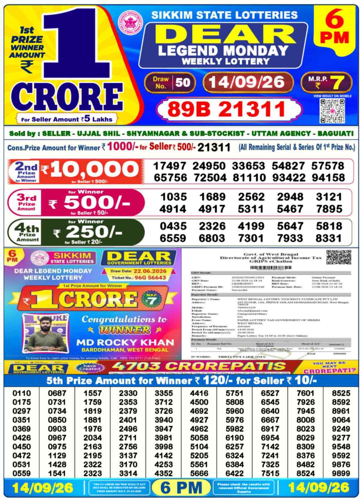 Nagaland Lottery Result Today 6:00 PM 14/09/26