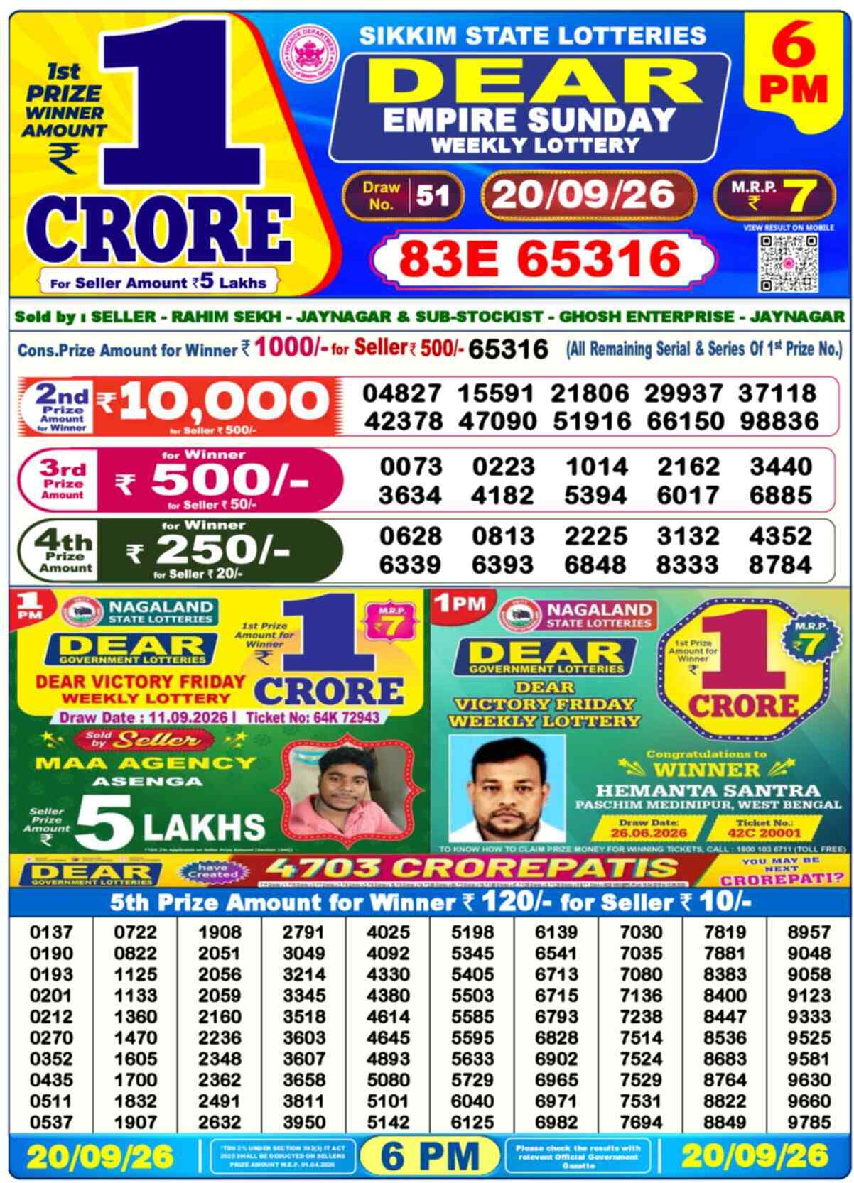 Nagaland Lottery Result Yesterday 6:00 PM 20/09/26