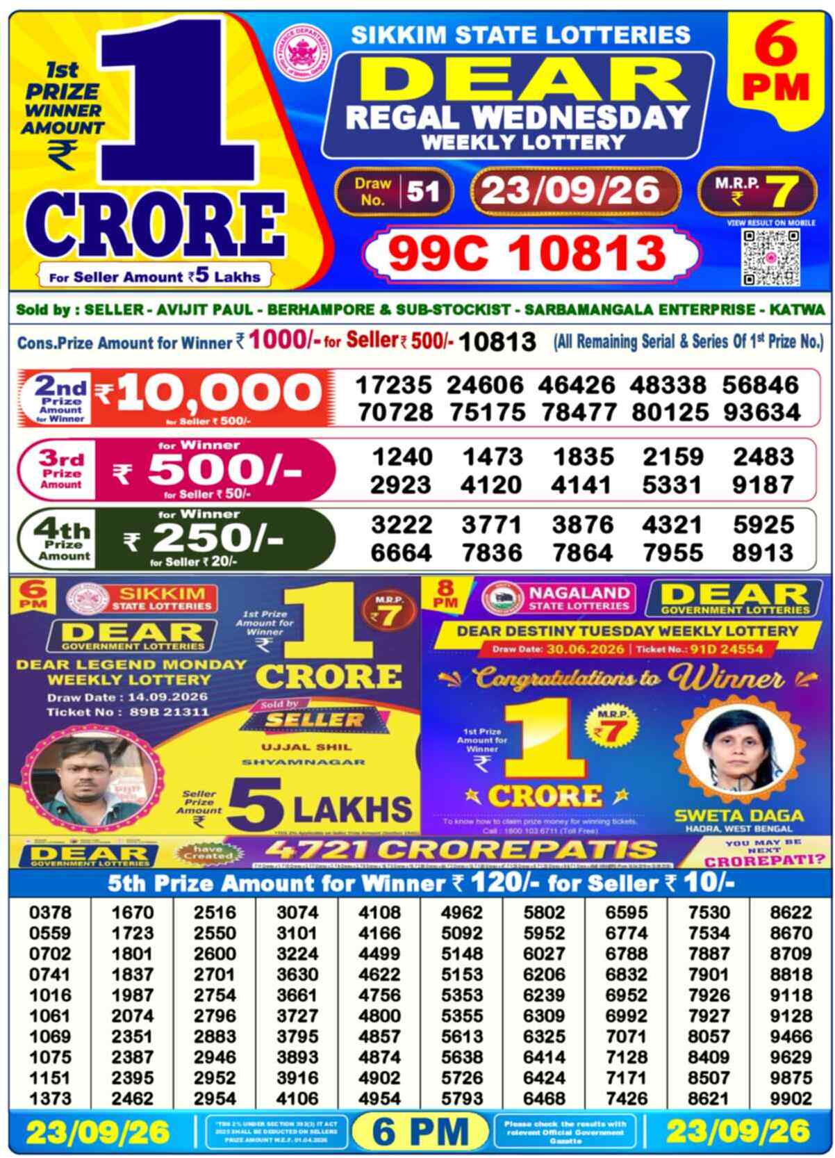 Nagaland Lottery Result Yesterday 6:00 PM 23/09/26