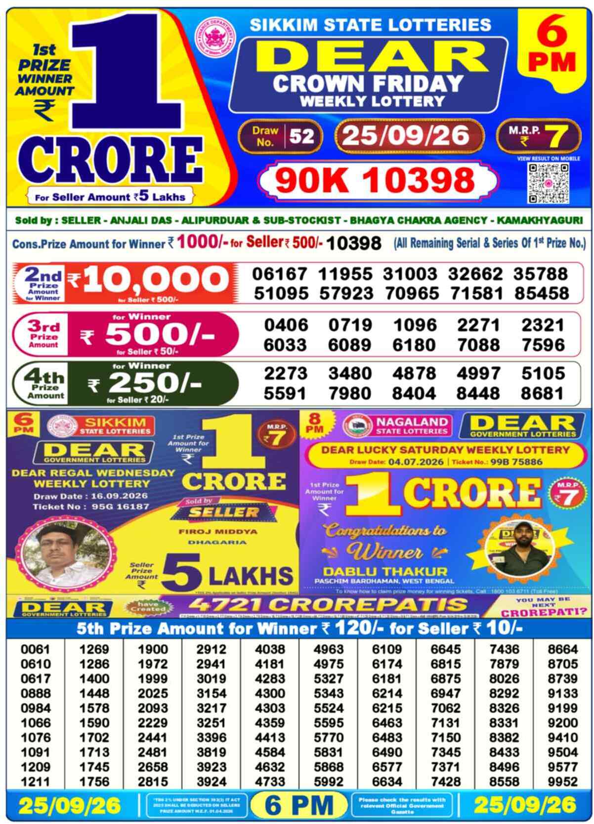 Nagaland Lottery Result Yesterday 6:00 PM 25/09/26
