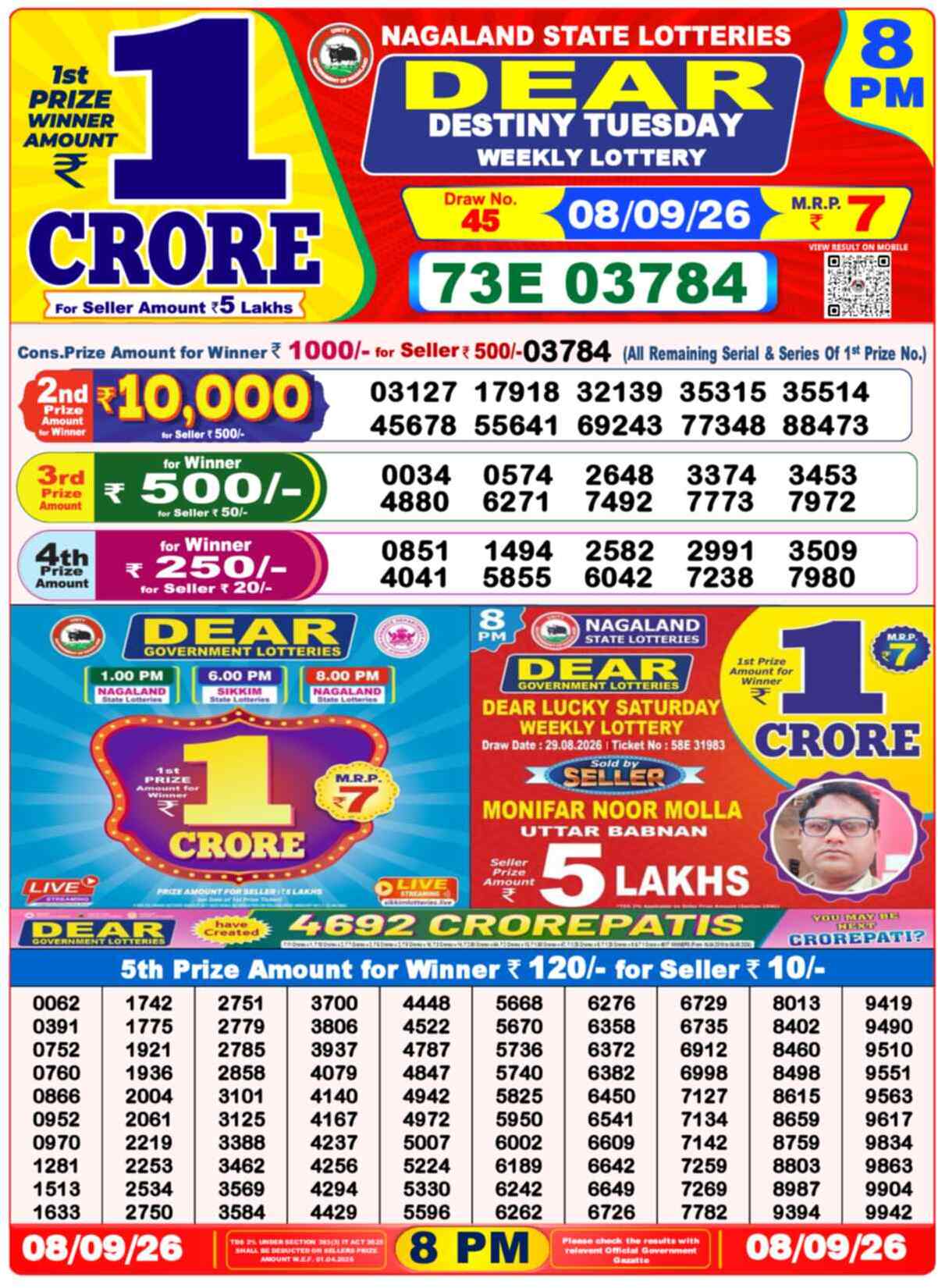 Nagaland Lottery Result Yesterday 8:00 PM 08/09/26