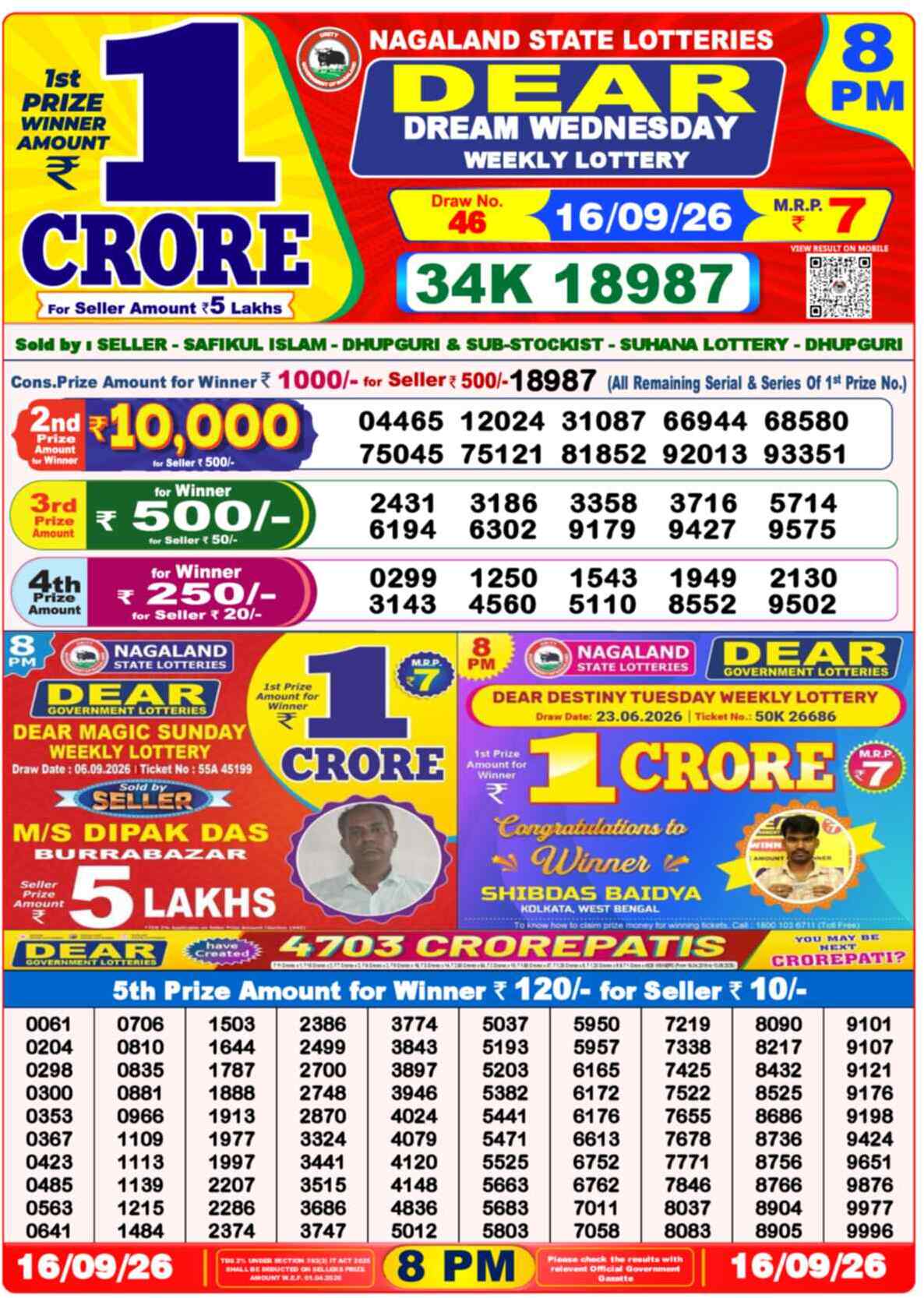 Nagaland Lottery Result Yesterday 8:00 PM 16/09/26