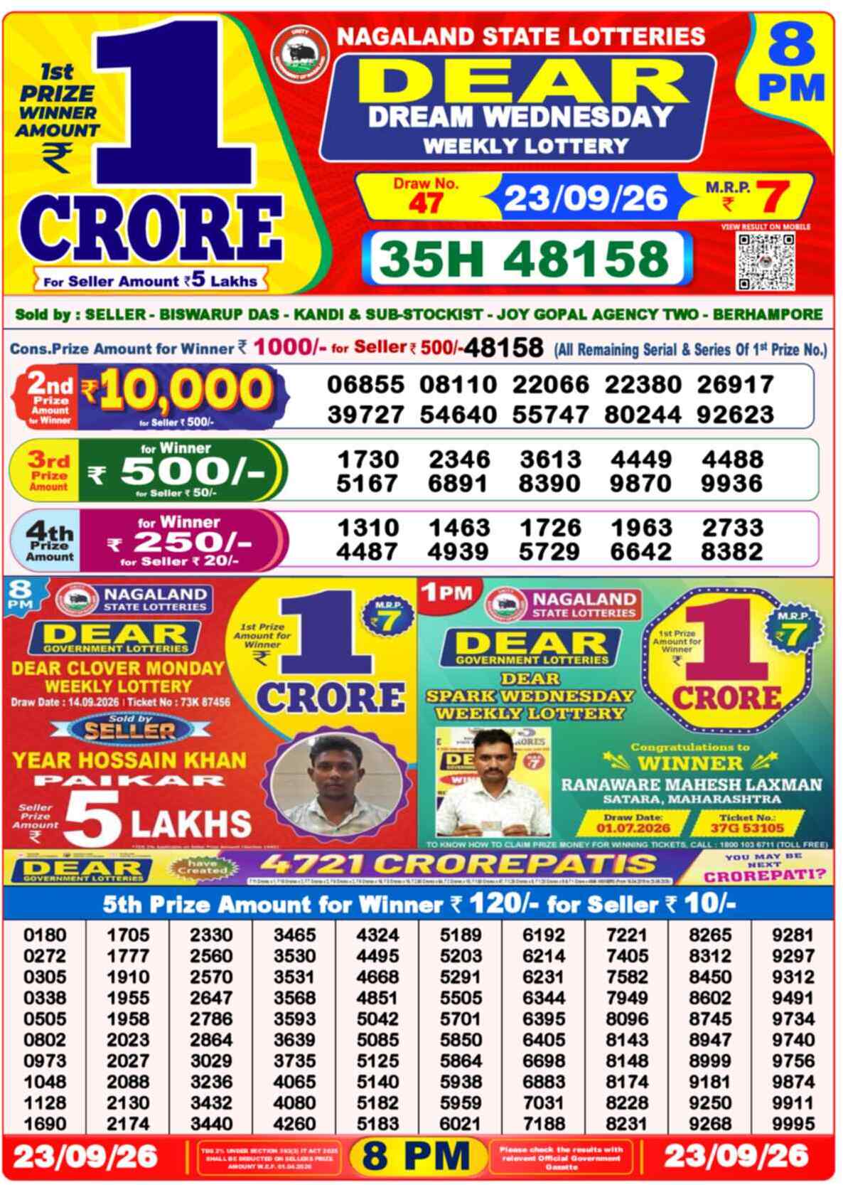 Nagaland Lottery Result Yesterday 8:00 PM 23/09/26