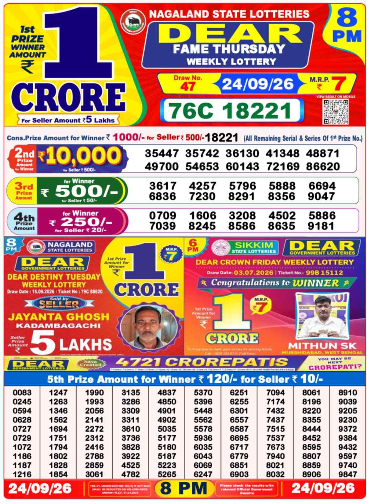 Nagaland Lottery Result Yesterday 8:00 PM 24/09/26