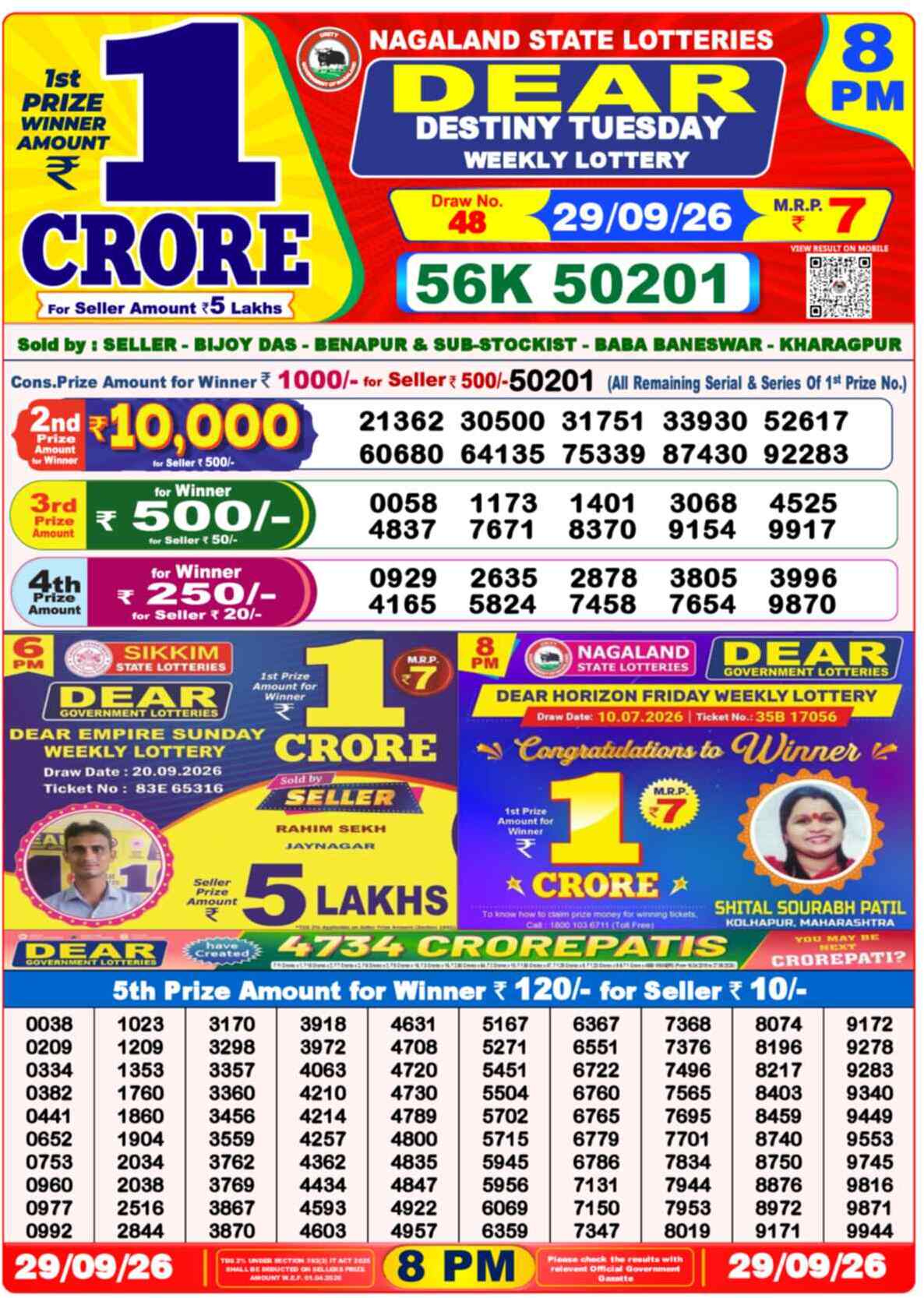 Nagaland Lottery Result Yesterday 8:00 PM 29/09/26