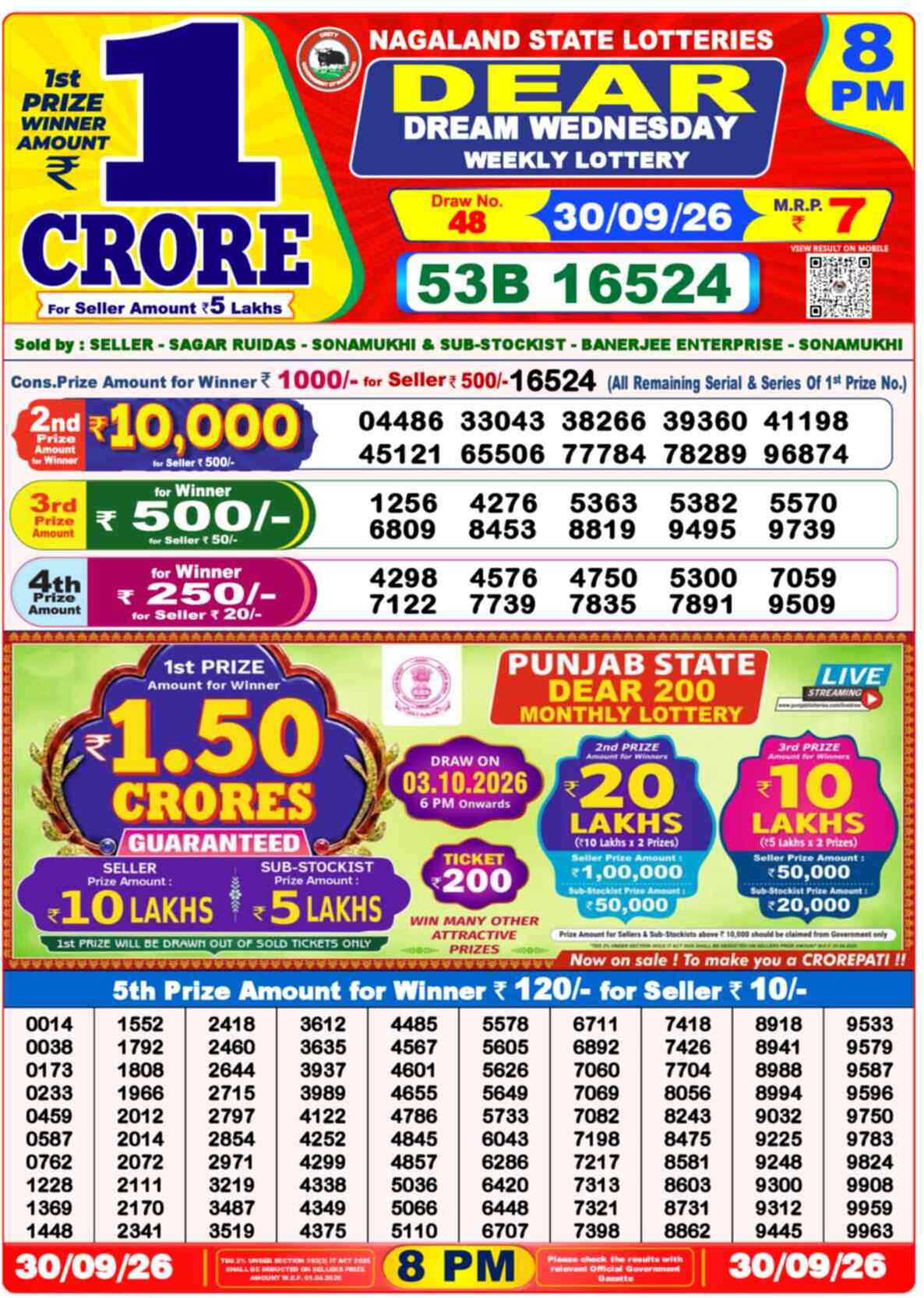 Nagaland Lottery Result Yesterday 8:00 PM 30/09/26