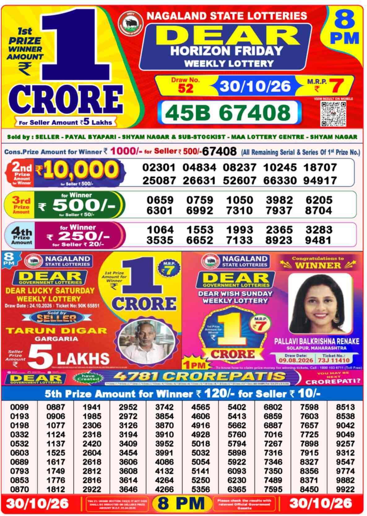 Nagaland Lottery Result Yesterday 8:00 PM 30/10/26